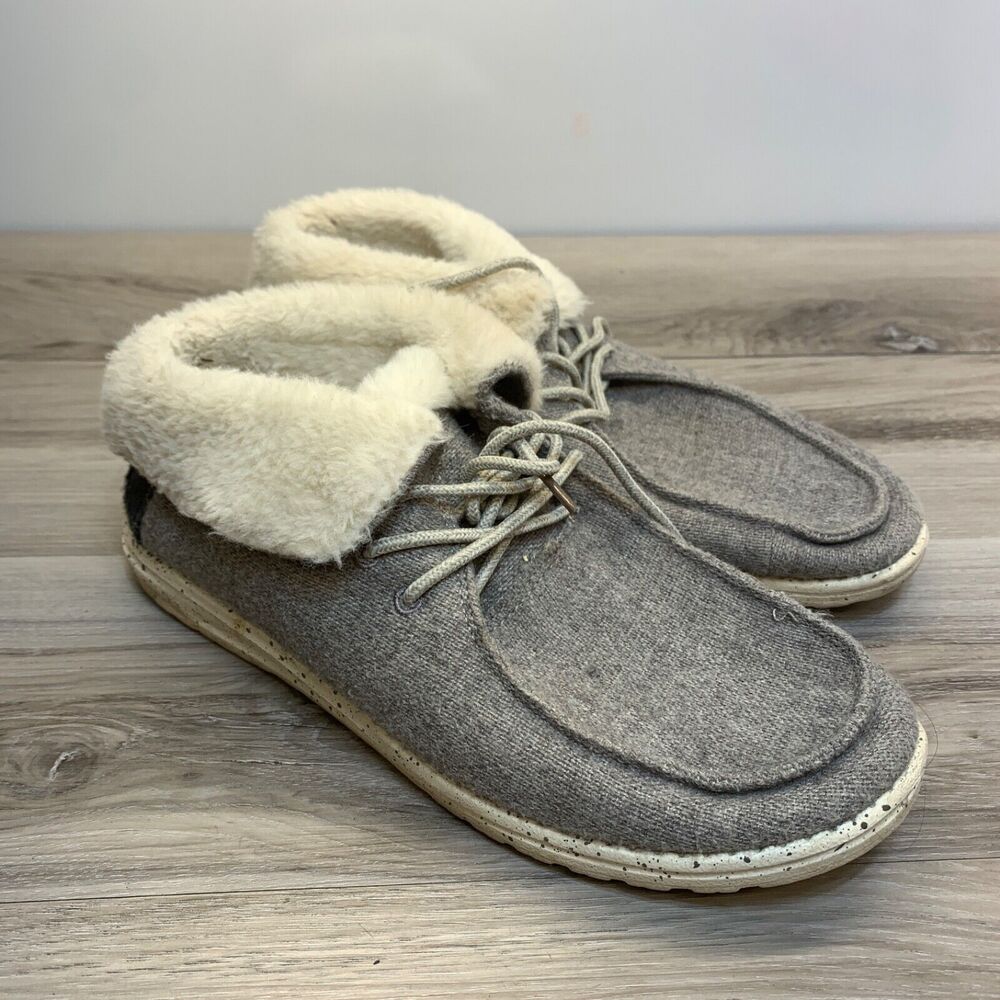 Hey Dude Britt Fur Lined Shoes Booties‎ Charcoal Gray Womens Size 11 42 Shoes